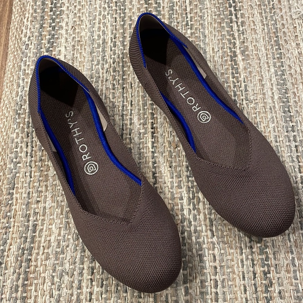 Rothy's Brown Flats with Blue Trim